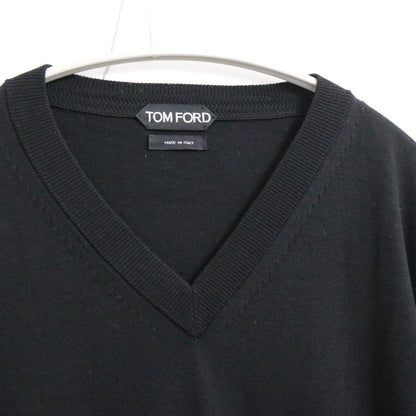 TOM FORD Wool High-Gauge V-Neck Knit Sweater Black Size 44