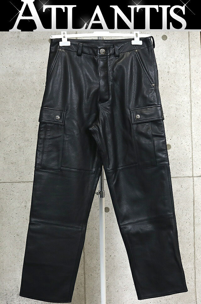 CHROME HEARTS Devil Dog Black Leather Cargo Pants Size 30