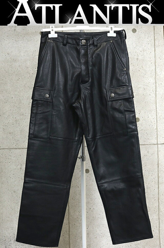 CHROME HEARTS Devil Dog Black Leather Cargo Pants Size 30