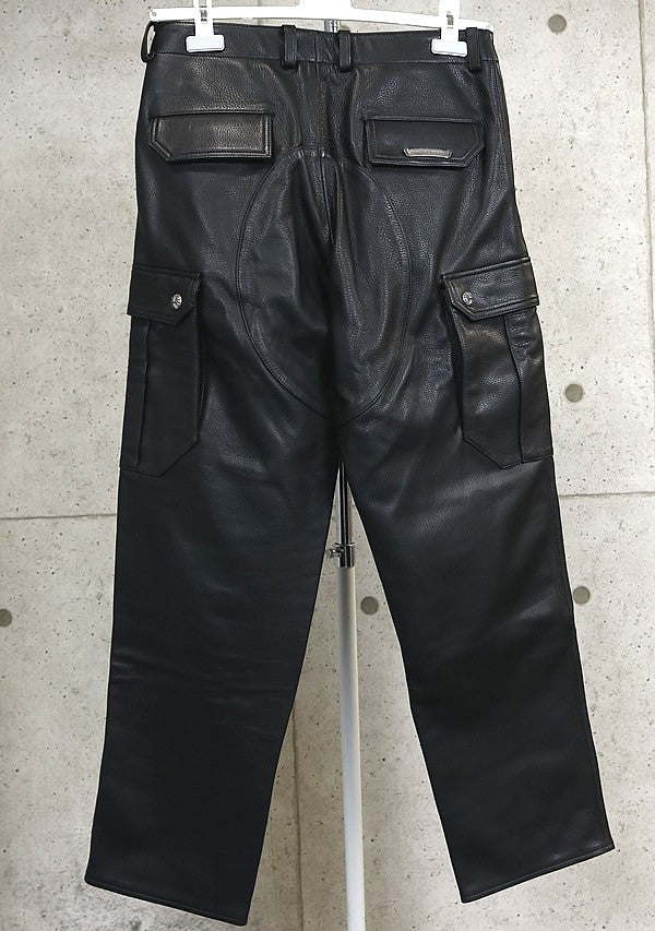 CHROME HEARTS Devil Dog Black Leather Cargo Pants Size 30