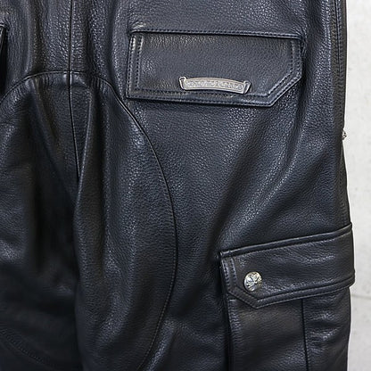 CHROME HEARTS Devil Dog Black Leather Cargo Pants Size 30