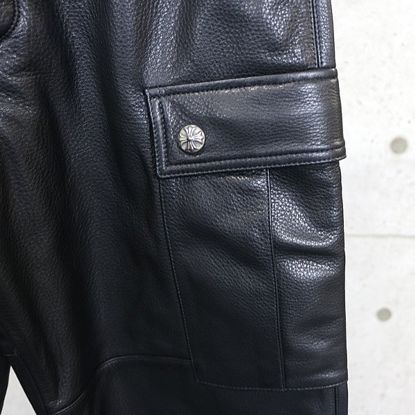 CHROME HEARTS Devil Dog Black Leather Cargo Pants Size 30