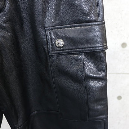 CHROME HEARTS Devil Dog Black Leather Cargo Pants Size 30