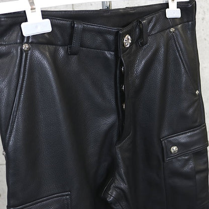 CHROME HEARTS Devil Dog Black Leather Cargo Pants Size 30