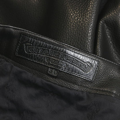 CHROME HEARTS Devil Dog Black Leather Cargo Pants Size 30