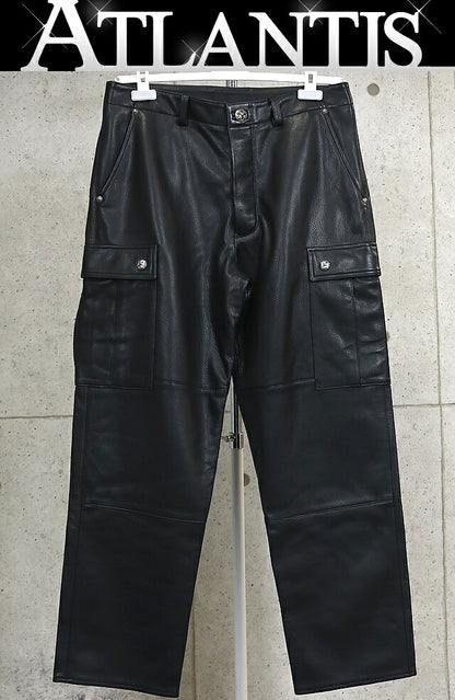 CHROME HEARTS DEVIL DOG Leather Cargo Pants Black Size 32