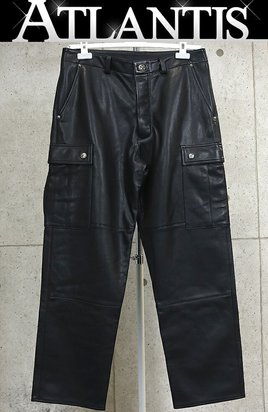 CHROME HEARTS DEVIL DOG Leather Cargo Pants Black Size 32