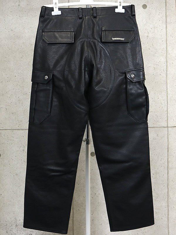 CHROME HEARTS DEVIL DOG Leather Cargo Pants Black Size 32