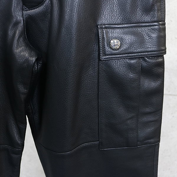 CHROME HEARTS DEVIL DOG Leather Cargo Pants Black Size 32