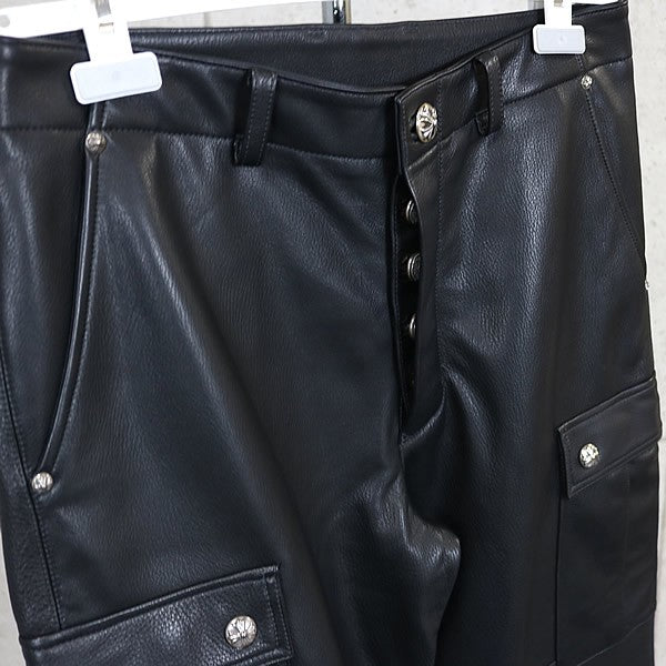CHROME HEARTS DEVIL DOG Leather Cargo Pants Black Size 32