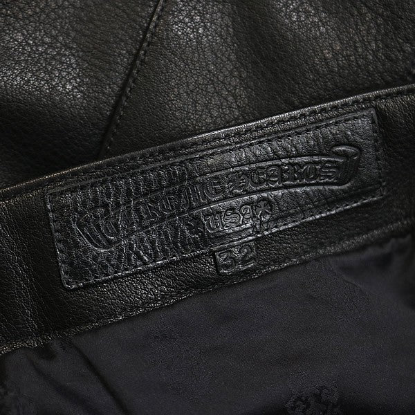 CHROME HEARTS DEVIL DOG Leather Cargo Pants Black Size 32