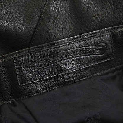 CHROME HEARTS DEVIL DOG Leather Cargo Pants Black Size 32