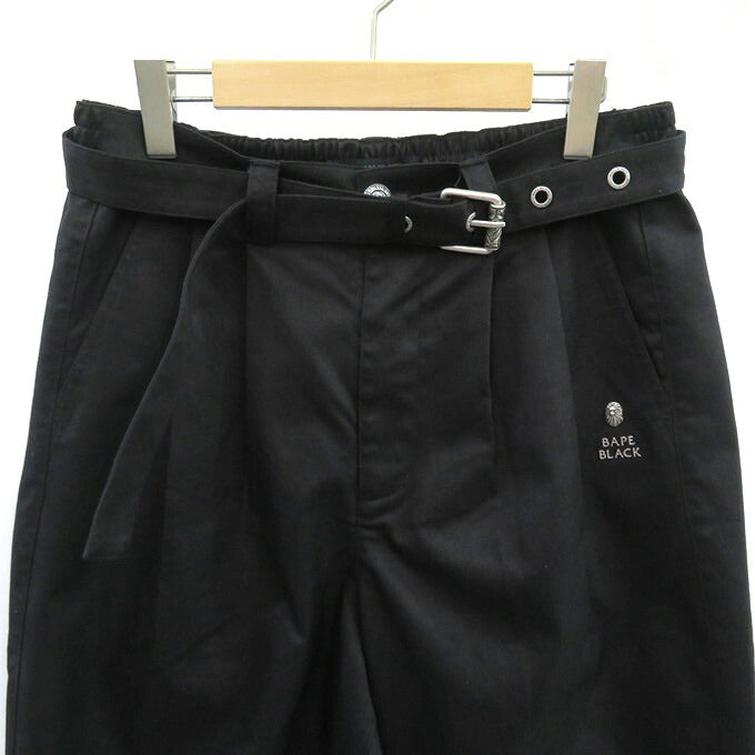 A BATHING APE BAPE BLACK Pleated Belted Pants Black Size M