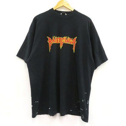BALENCIAGA Metal Logo Distressed T-Shirt Black Size 2