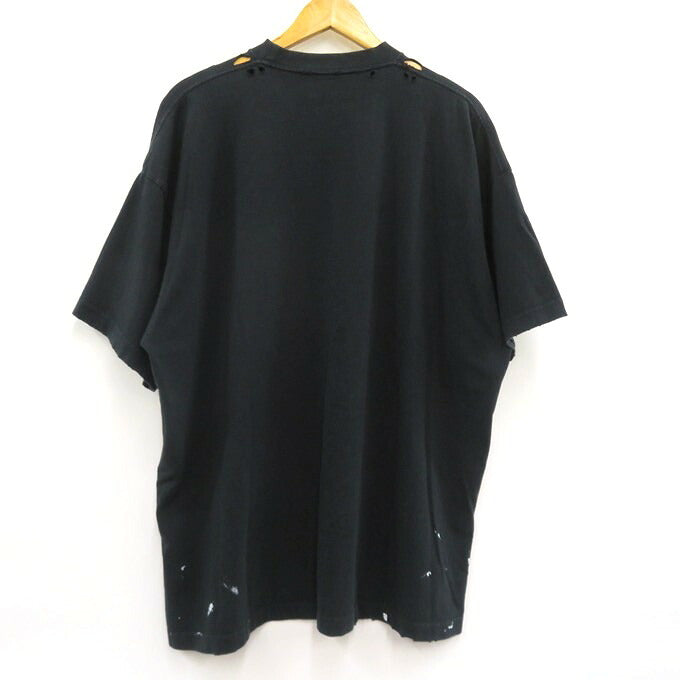 BALENCIAGA Metal Logo Distressed T-Shirt Black Size 2