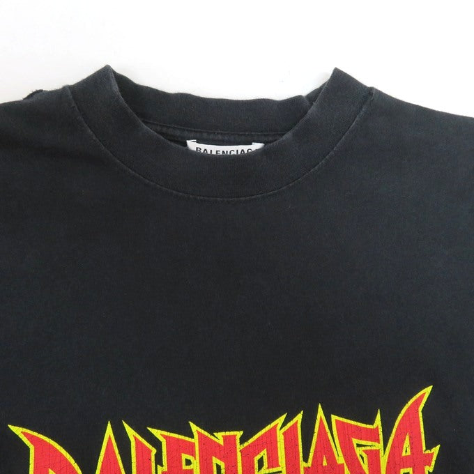 BALENCIAGA Metal Logo Distressed T-Shirt Black Size 2