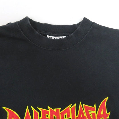 BALENCIAGA Metal Logo Distressed T-Shirt Black Size 2