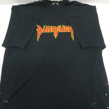 BALENCIAGA Metal Logo Distressed T-Shirt Black Size 2