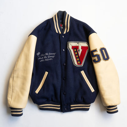 VAN JAC Leather Sleeve Varsity Jacket Size L