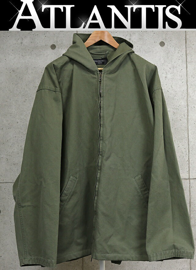 BALENCIAGA 2024 Zip Hooded Cotton Coat Khaki Size M