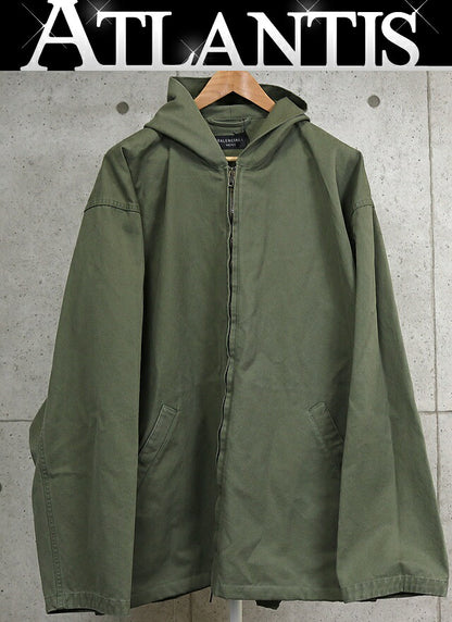 BALENCIAGA 2024 Zip Hooded Cotton Coat Khaki Size M