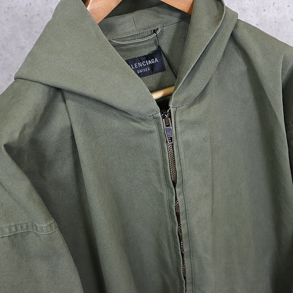 BALENCIAGA 2024 Zip Hooded Cotton Coat Khaki Size M