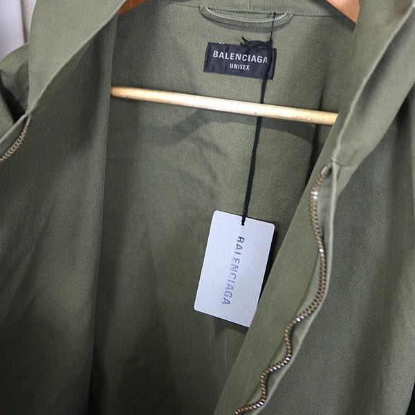 BALENCIAGA 2024 Zip Hooded Cotton Coat Khaki Size M