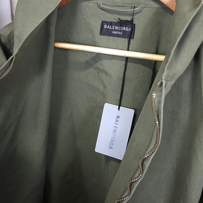 BALENCIAGA 2024 Zip Hooded Cotton Coat Khaki Size M