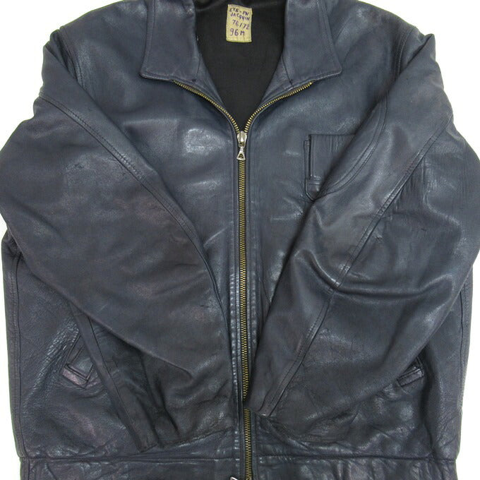 French Army 70's Pilot Leather Jacket Blue Size 96M