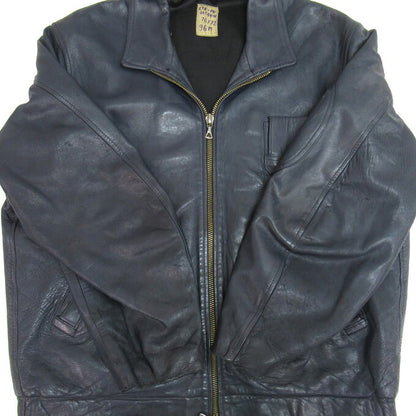 French Army 70's Pilot Leather Jacket Blue Size 96M