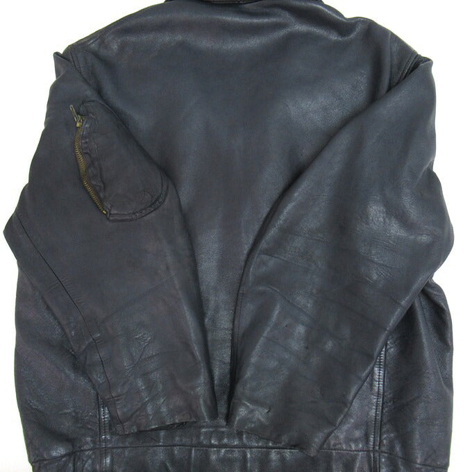 French Army 70's Pilot Leather Jacket Blue Size 96M