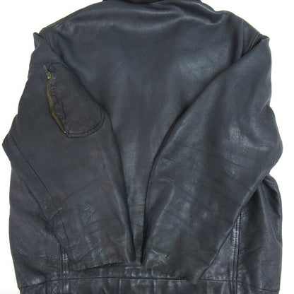 French Army 70's Pilot Leather Jacket Blue Size 96M