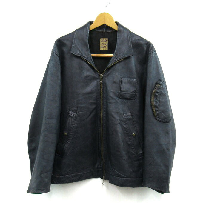 French Army 70's Pilot Leather Jacket Blue Size 96M