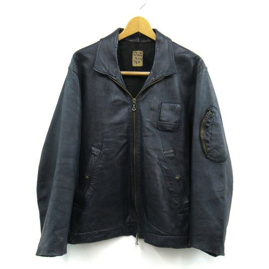 French Army 70's Pilot Leather Jacket Blue Size 96M