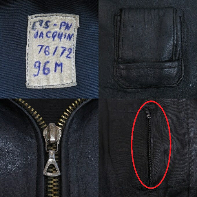 French Army 70's Pilot Leather Jacket Blue Size 96M