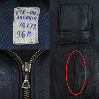 French Army 70's Pilot Leather Jacket Blue Size 96M