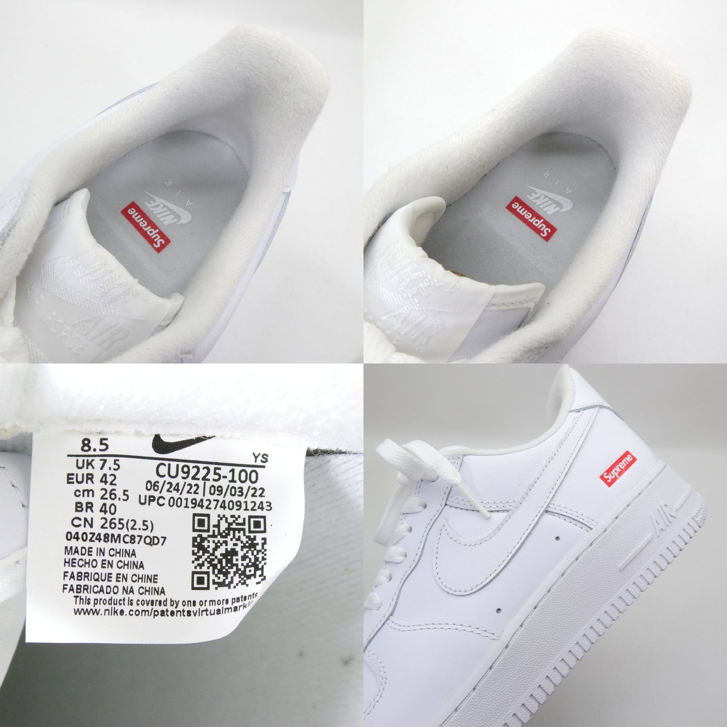 Supreme x Nike Air Force 1 Low SP White Sneakers