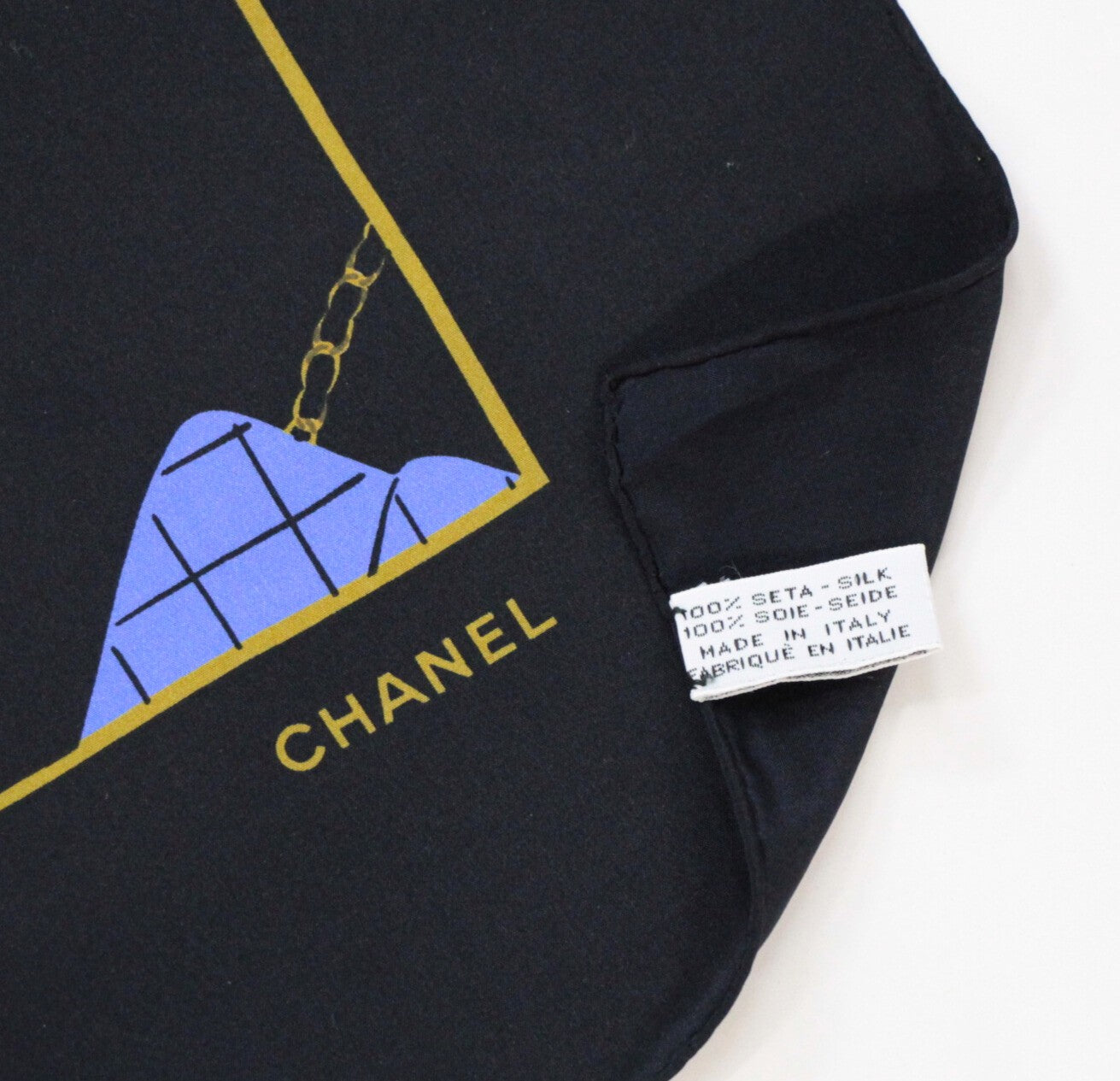CHANEL Vintage Mademoiselle Black Blue Scarf Size ONE SIZE