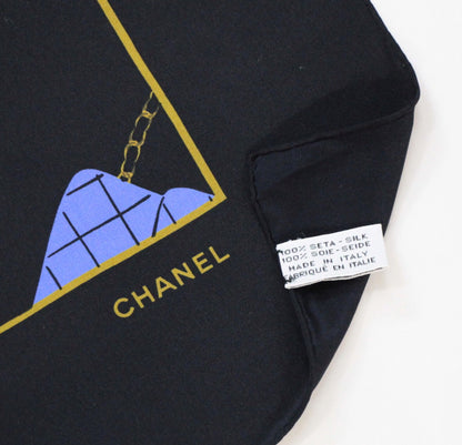CHANEL Vintage Mademoiselle Black Blue Scarf Size ONE SIZE