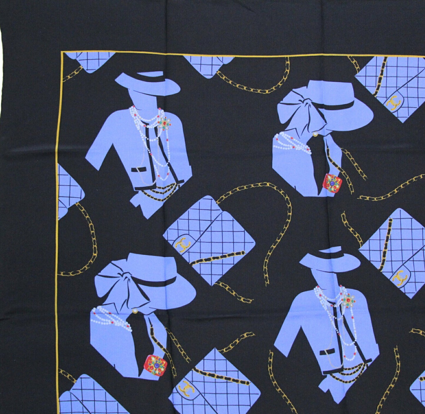 CHANEL Vintage Mademoiselle Black Blue Scarf Size ONE SIZE