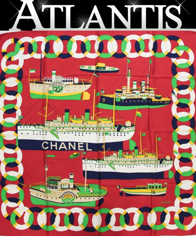 CHANEL Vintage Steamboat Print Silk Scarf Size ONE SIZE