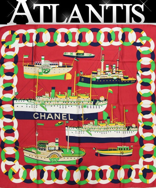CHANEL Vintage Steamboat Print Silk Scarf Size ONE SIZE