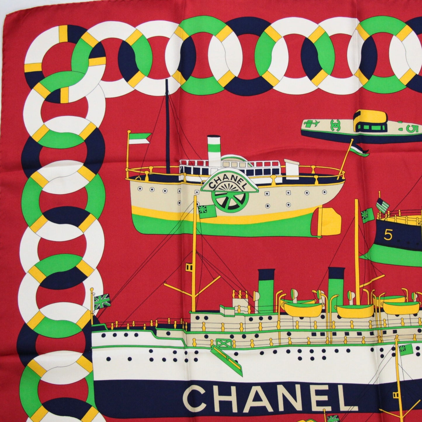 CHANEL Vintage Steamboat Print Silk Scarf Size ONE SIZE
