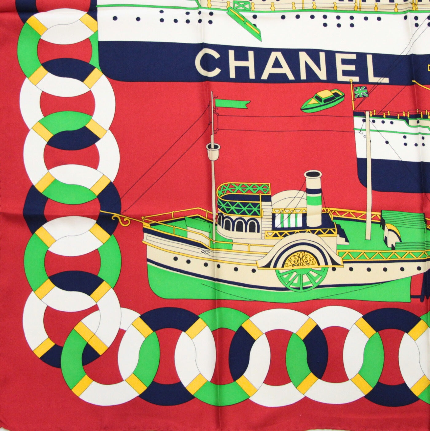 CHANEL Vintage Steamboat Print Silk Scarf Size ONE SIZE