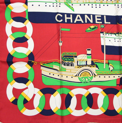 CHANEL Vintage Steamboat Print Silk Scarf Size ONE SIZE