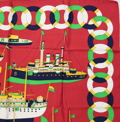 CHANEL Vintage Steamboat Print Silk Scarf Size ONE SIZE