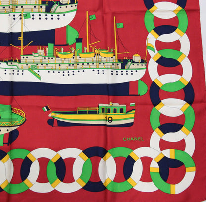 CHANEL Vintage Steamboat Print Silk Scarf Size ONE SIZE