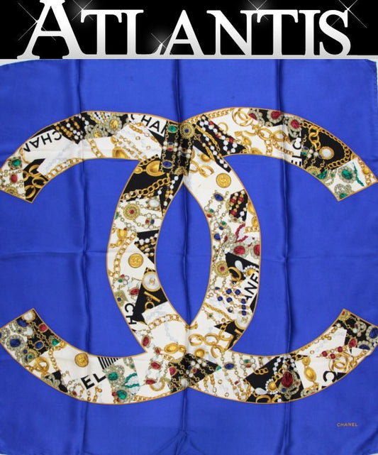 CHANEL Vintage Coco Mark Jewelry Silk Scarf Size ONE SIZE
