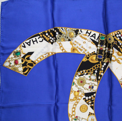 CHANEL Vintage Coco Mark Jewelry Silk Scarf Size ONE SIZE