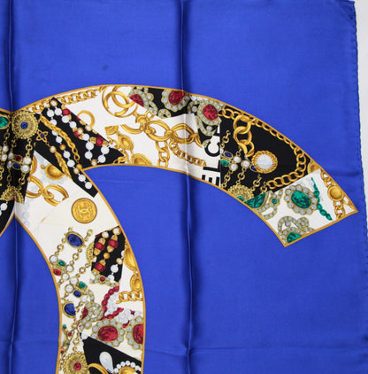 CHANEL Vintage Coco Mark Jewelry Silk Scarf Size ONE SIZE